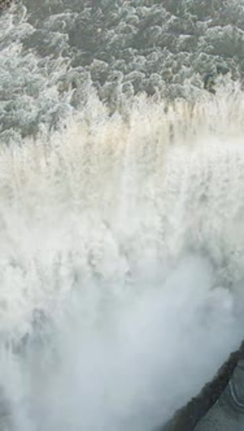 Dettifoss Waterfall in Summer Evening Iceland Aerial View Vertical Video