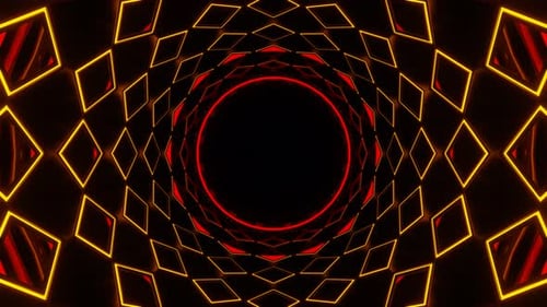 Red And Yellow Neon Circle In Mirror Tunnel Background Vj Loop In 4K