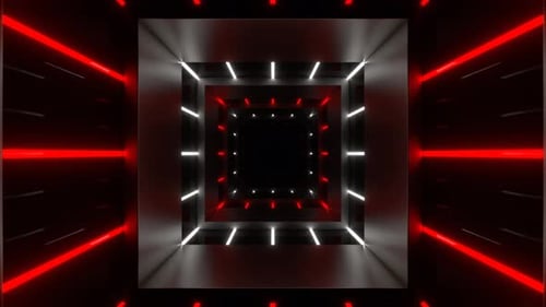 Square Tunnel With Red And White Neon Lines Background Vj Loop In 4K