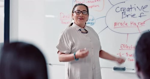 Businesswoman Presents Creative Brief in Workplace Setting