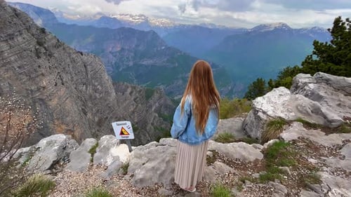 A Young Woman Visits the Grlo Sokolovo a Famous Canyon at the MontenegroAlbania Border
