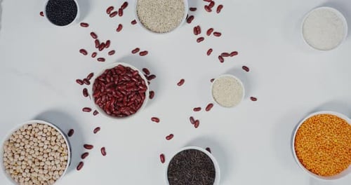 Overhead View: Colorful Grains and Rice Collection