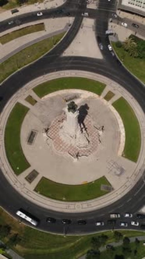 Vertical Video of Marques de Pombal Square, Lisbon, Portugal