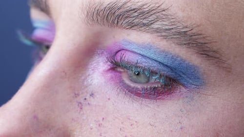 Plan montrant des yeux clignants maquillés.