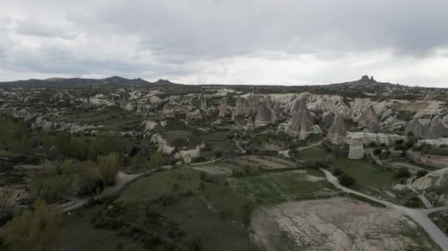 Aerial view of Goreme Valley, Cappadocia, Nevsehir, Turkey.