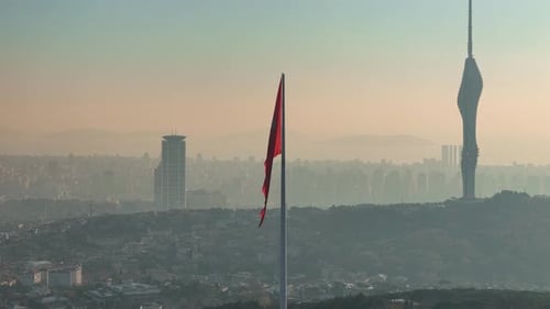 Flag and Modern Cityscape Overview