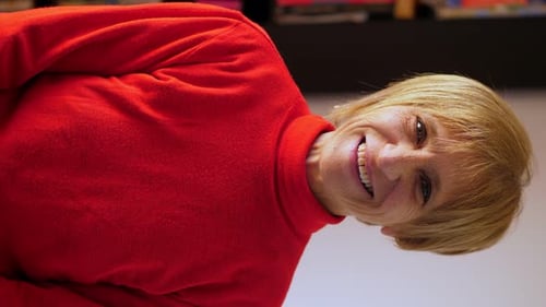 Mature caucasian pretty woman close up smiling portrait