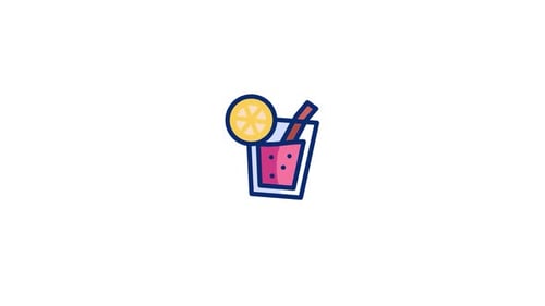 Flat Design Animated Cocktail Drink Icon with Lemon