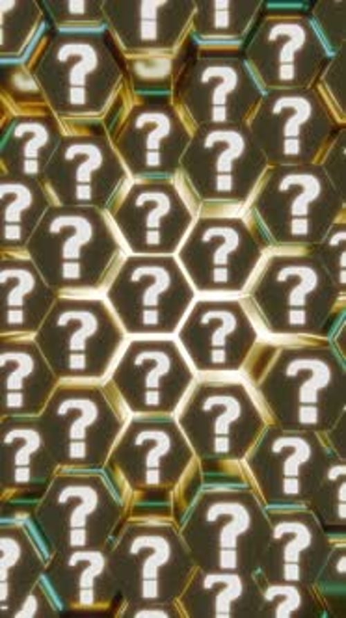 Seamless Loop of Glowing Question Marks on Hexagon Grid