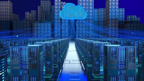 Die Daten im Computerraum des Unternehmens werden auf den Cloud-Server hochgeladen