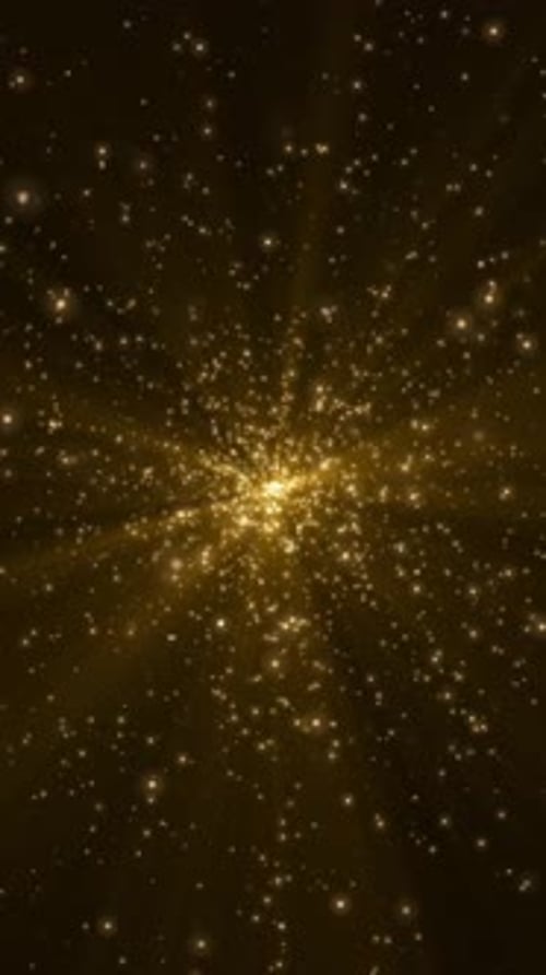 Vidéo verticale - Particules dorées scintillantes et arrière-plan de rayons lumineux