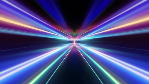 Vibrant Neon Light Trails Creating an Abstract, Futuristic Speed Tunnel