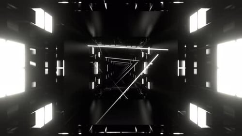 White Tunnel With Glowing Neon Lines And Squares Background Vj Loop In 4K