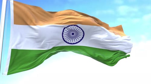Realistic Indian Flag Waving Against Blue Sky