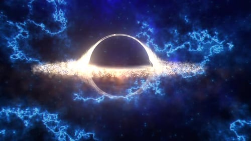 Bright black hole in open space with spinning energy particles, cosmic sphere