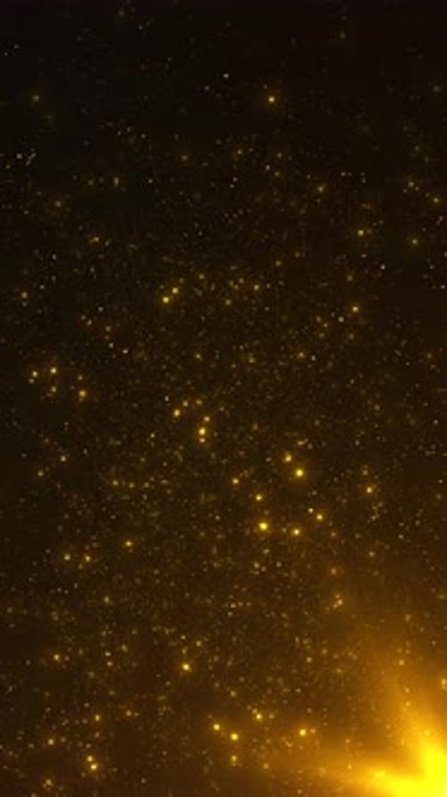 Beautiful gold volume light in dark Golden rays move on black background floating dust particles.