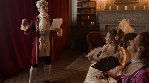 Aristocrat Entertaining Royal Ladies with Own Poems in Palace