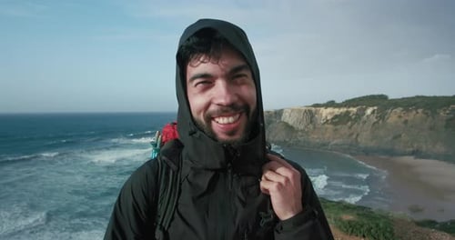Young Man Hike on Cinematic Coast Mountain Road