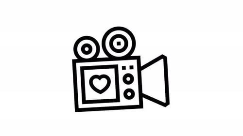 Animated Line Art Video Camera with Heart Icon