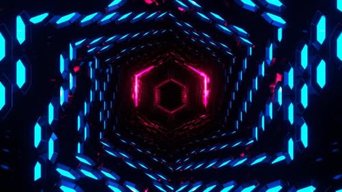 Blue And Pink Hexagonal Neon Honeycomb Tunnel Background Vj Loop In 4K