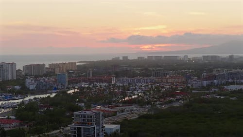 Marina Vallarta At Sunset In Puerto Vallarta, Jalisco, Mexico - Aerial Drone Shot
