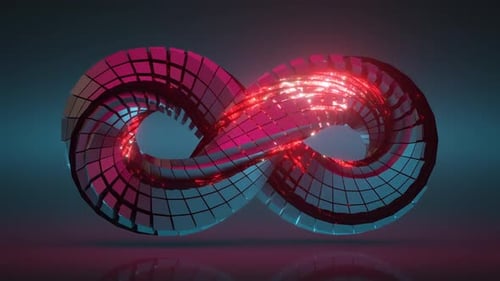 Symbole de l'infini rotatif et torsadé. Animation de rendu 3D en boucle fluide