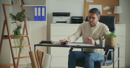 Businessman Using Phone While Working at Office