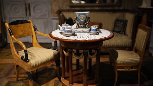 Vintage dining room set with porcelain tea set
