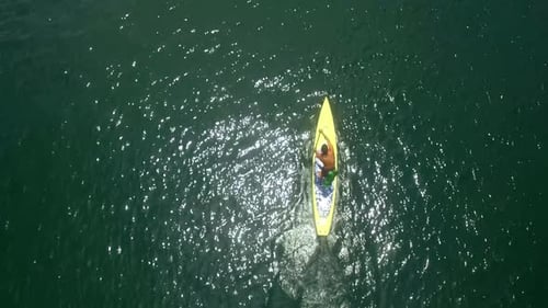 Aerial View of Person Paddle Boarding in Ocean Above