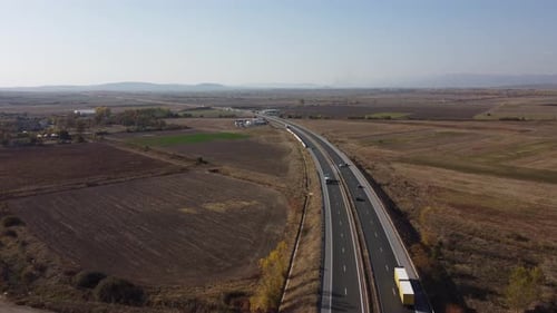 Aerial View of Highway Road at Sunset in Autumn
