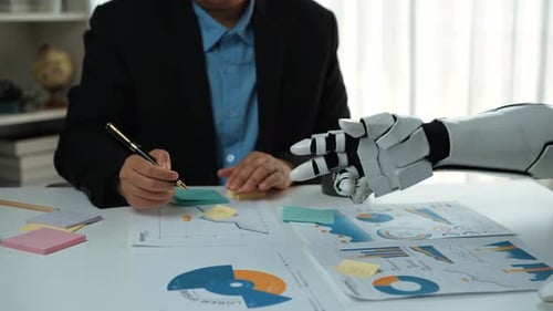 Man and Robot Collaborating on Financial Data Analysis