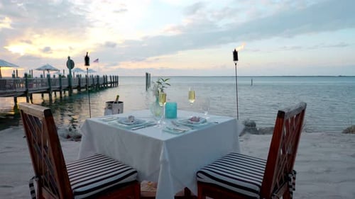Dinner Table on Tropical Beach Aerial