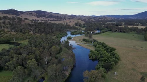 Aerial river fly over in outback Australia, Goulburn river