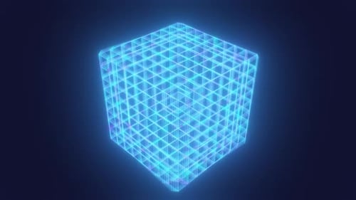 Retro Synthwave 80s Arcade Glowing Neon Cubic 3D Wireframe Cube Spins - 4K
