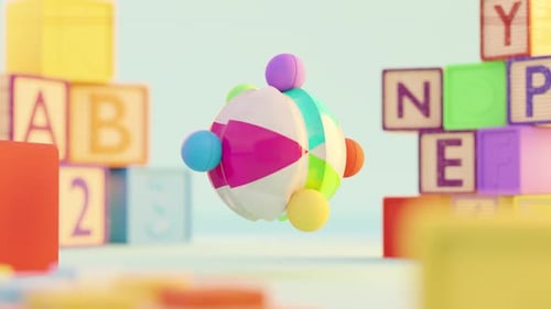 3D Rendering of Small Colorful Balls Rolling on Smooth Sphere in Loop Playschool