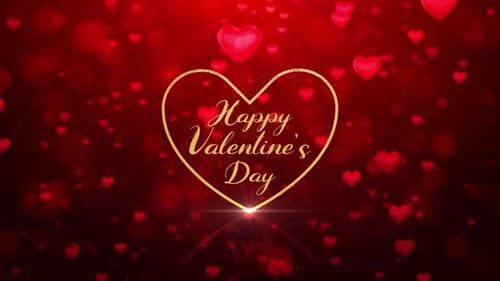 Happy Valentine's Day Golden Heart with Red Particles Background