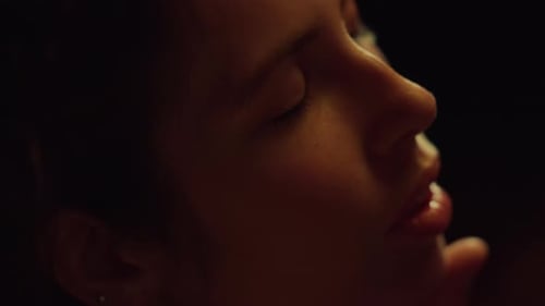 Romantic Young Couple Embrace Close Up at Night