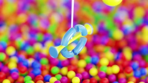 3D Satisfying Loop of Hanging Objects Gently Swinging Through Levitating Ring Above Color Balls