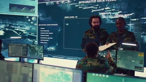 Crew Captain and General Briefing the Troops in Military Headquarters