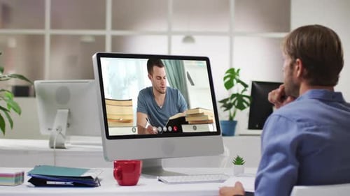 Man in Office Having an Online Video Call