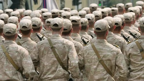Russian Military Troop War Victory Parade Armed Soldiers Ukrainian Conflict
