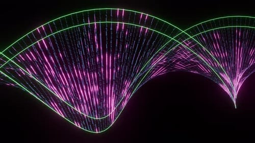 Wirbelnde Helix aus leuchtenden rosa und blauen digitalen Linien und Daten