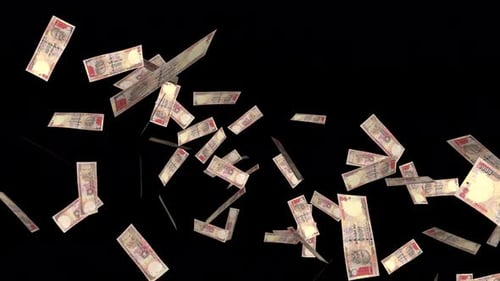 Money Explosion - 1000 Indian Rupee Bills - III - Transition Blast From Right - Alpha Channel - 4K