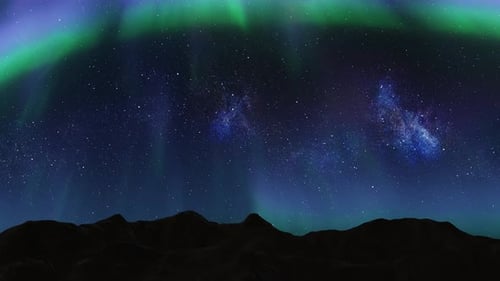 Colourful aurora borealis northern lights behind mountains