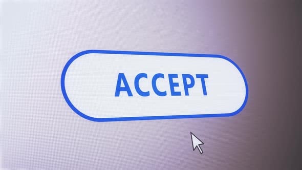 Accept button pressed on computer screen by cursor pointer mouse ...