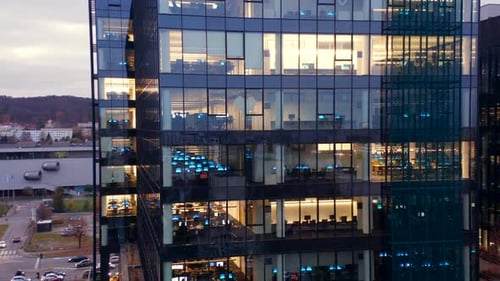Aerial View of Skyscraper Windows at Night