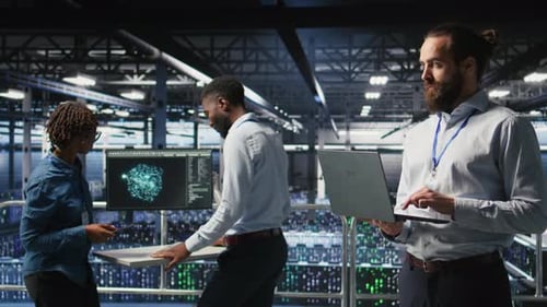 Computer Scientists on Data Center Platform Analyzing Performance Outputs