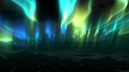 Animated Fluid Aurora Borealis Over Snowy Mountains
