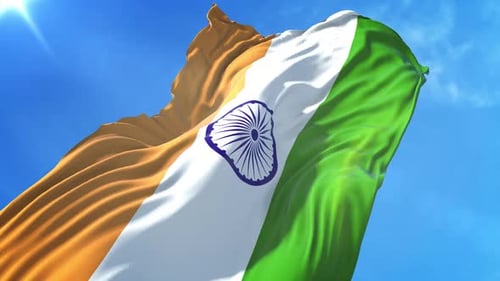 Realistic Waving India Flag Against Blue Sky