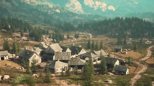 Animated Flyover of a Rustic Mountain Village
